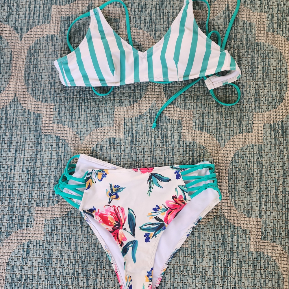 Striped and Floral Kids Bikini Set